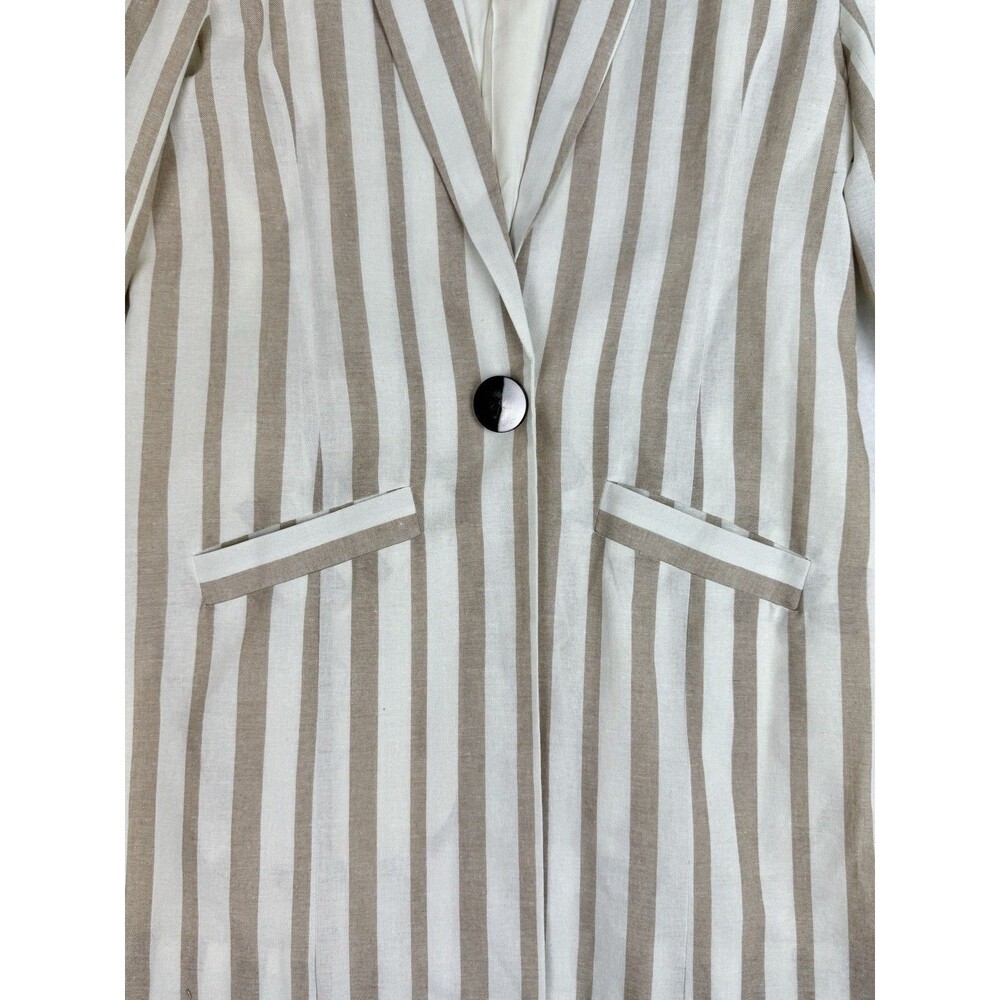 Chriselle x J.O.A. Striped Summer Boyfriend Blazer Tan White Longline Size S - Picture 4 of 10